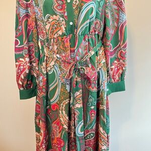 Pink and Green Bishop Sleeve Sundress NWOT